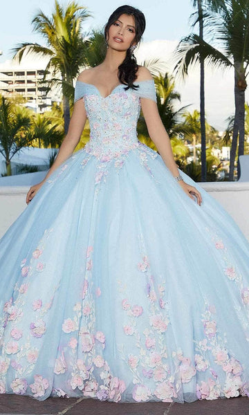 Off the Shoulder Lace-Up Beaded Applique Glittering Crystal Natural Waistline Floral Print Sweetheart Tulle Ball Gown Quinceanera Dress with a Chapel Train