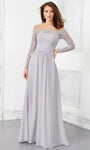 A-line Beaded Gathered Back Zipper Sheer Illusion Crystal Long Sleeves Natural Waistline Dress