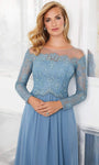 A-line Long Sleeves Natural Waistline Back Zipper Gathered Illusion Crystal Sheer Beaded Dress