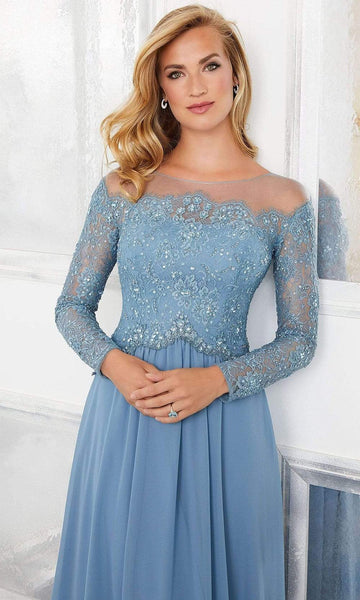 A-line Long Sleeves Natural Waistline Illusion Gathered Beaded Sheer Back Zipper Crystal Dress