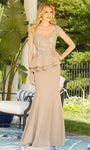 Sophisticated V-neck Back Zipper Peplum Natural Waistline Cap Sleeves Floor Length Mermaid Prom Dress