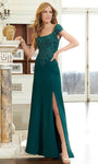 Sophisticated A-line Beaded Applique Open-Back Slit Evening Dress/Party Dress by Mori Lee