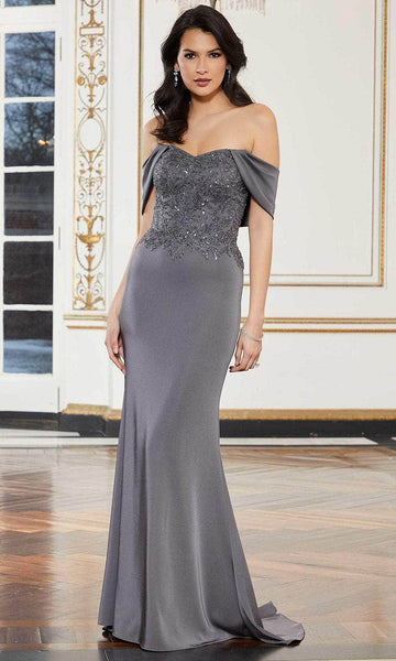 Sophisticated V-neck Hidden Back Zipper Draped Beaded Fitted Floor Length Natural Waistline Crepe Sweetheart Off the Shoulder Mermaid Evening Dress with a Brush/Sweep Train