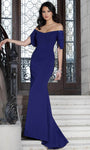 Mermaid Natural Waistline Beaded Back Zipper Off the Shoulder Floor Length Jersey Evening Dress