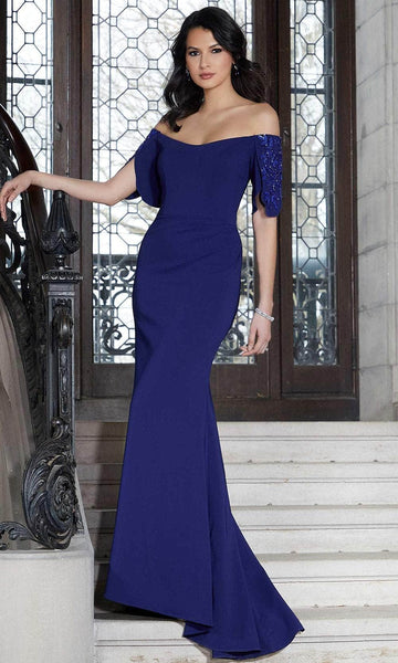 Mermaid Off the Shoulder Jersey Floor Length Beaded Back Zipper Natural Waistline Evening Dress