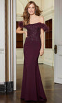 Sophisticated Beaded Fitted Back Zipper Floor Length Sheath Off the Shoulder Natural Waistline Sheath Dress/Evening Dress