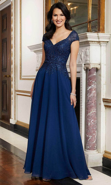A-line V-neck Flowy Beaded Embroidered Chiffon Sweetheart Cap Short Sleeves Sleeves Natural Waistline Floor Length Evening Dress