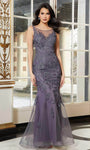 Bateau Neck Fitted Back Zipper Embroidered Sheer Illusion Floor Length Mermaid Natural Waistline Sleeveless Evening Dress