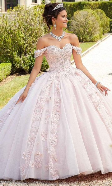 Strapless Floral Print Basque Corset Waistline Organza Crystal Beaded Lace-Up Applique Off the Shoulder Sweetheart Ball Gown Quinceanera Dress With Rhinestones