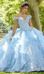Basque Waistline Tulle Off the Shoulder Applique Glittering Lace-Up Beaded Crystal Floral Print Ball Gown Quinceanera Dress/Party Dress