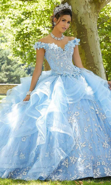 Basque Waistline Off the Shoulder Floral Print Crystal Applique Glittering Lace-Up Beaded Tulle Ball Gown Quinceanera Dress/Party Dress