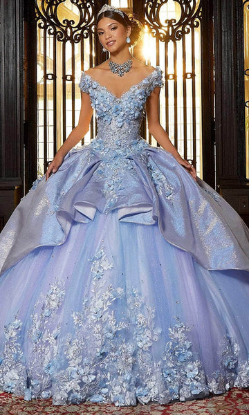 V-neck Corset Natural Waistline Floral Print Tulle Floor Length Lace-Up Embroidered Beaded Applique Crystal Off the Shoulder Ball Gown Quinceanera Dress
