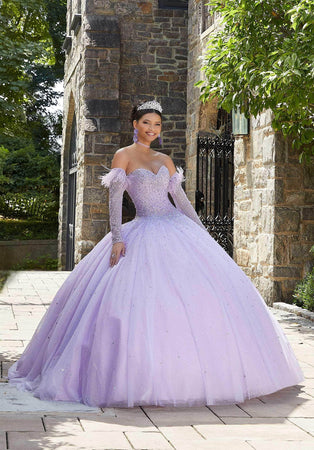 Mori Lee Feathered Crystal Ballgown