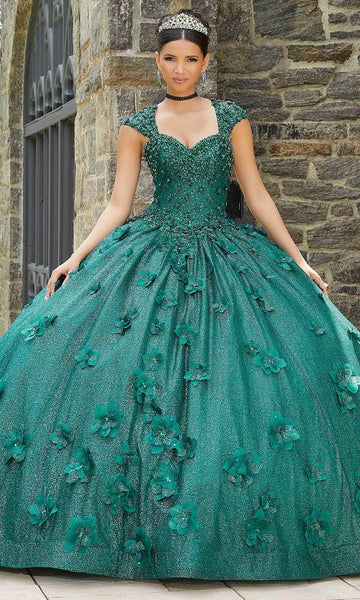 Strapless Natural Waistline Tulle Floor Length Beaded Flower(s) Applique Glittering Keyhole Pleated Sweetheart Ball Gown Quinceanera Dress