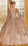 Sequined Applique Jeweled Tulle Cold Shoulder Sleeves Off the Shoulder Floor Length Ball Gown Party Dress by Mori Lee