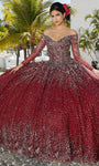 Long Sleeves Off the Shoulder Crystal Lace-Up Beaded Glittering General Print Natural Waistline Floor Length Ball Gown Quinceanera Dress