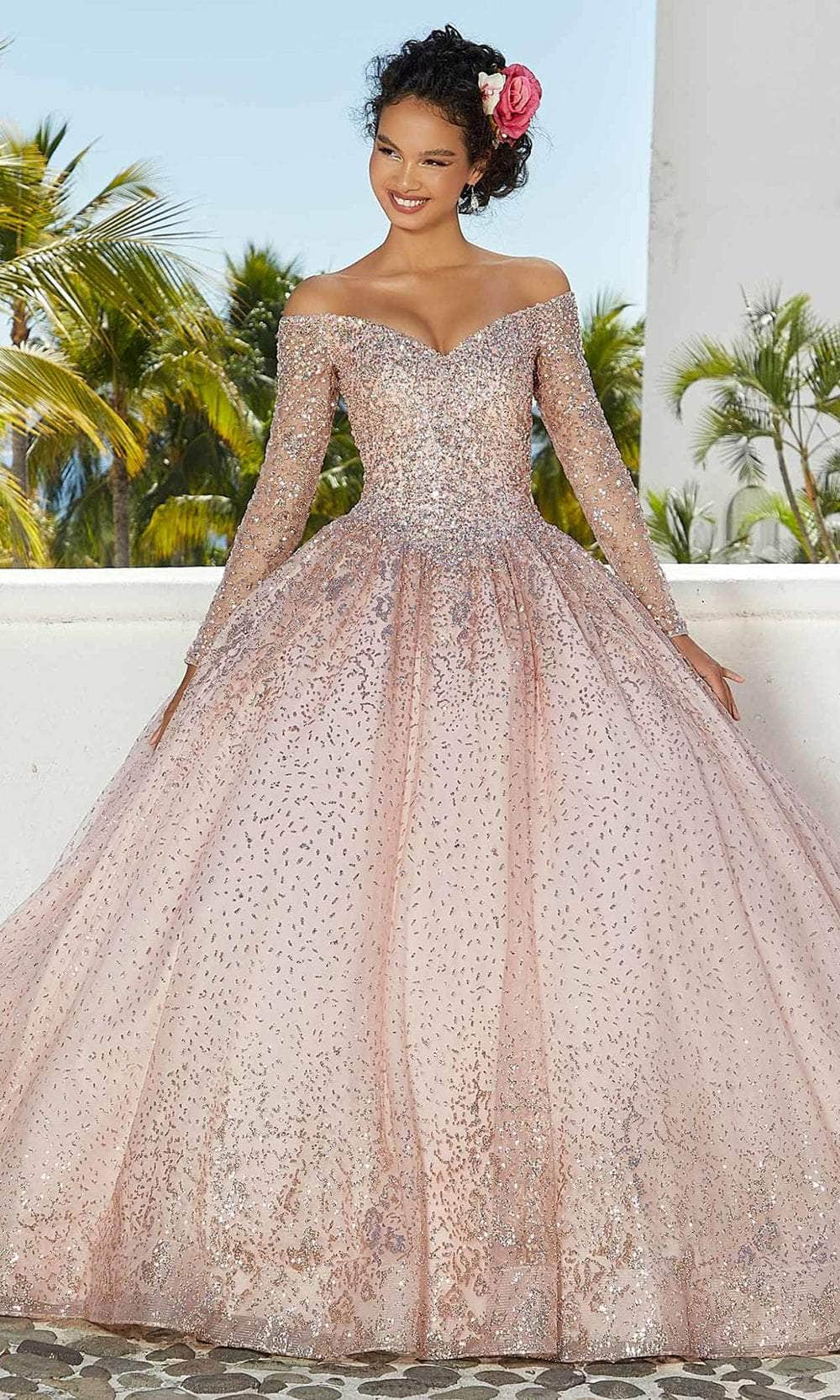 Mori Lee 89355 - Beaded Long Sleeves Quincenera Dress
