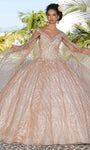 Tulle Off the Shoulder Glittering Beaded Crystal Embroidered Natural Waistline Floor Length Ball Gown Quinceanera Dress With Rhinestones