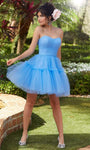 A-line Strapless Tulle Short Sweetheart Natural Waistline Ruched Lace-Up Dress With Ruffles