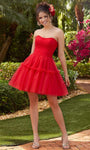 A-line Strapless Ruched Lace-Up Tulle Sweetheart Natural Waistline Short Dress With Ruffles