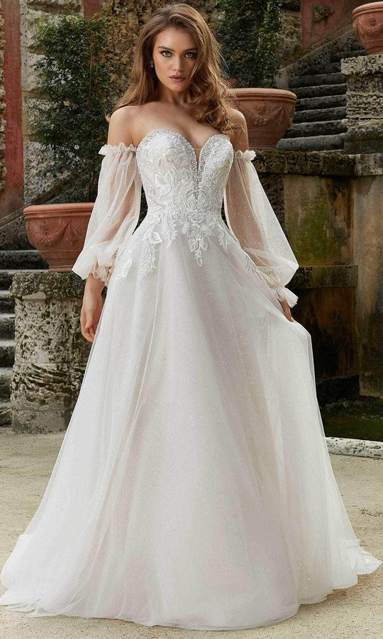 Mori Lee Bridal - 2142 Suzanne Plunged V-Neck Chantilly Lace Net