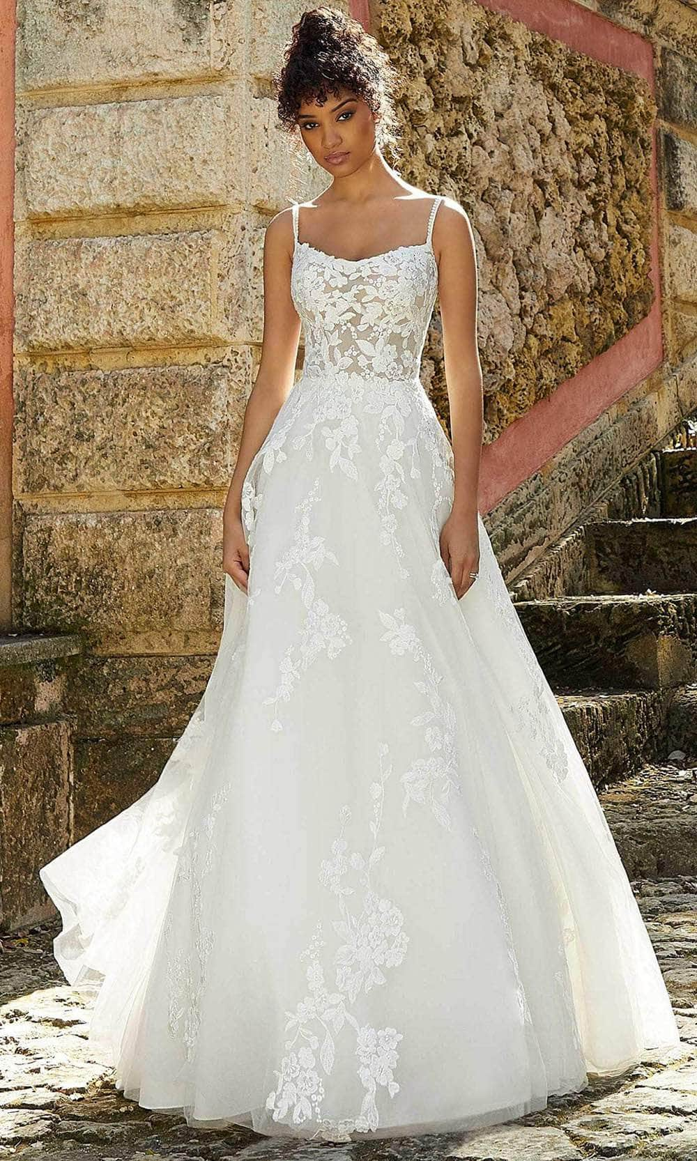 Mori Lee Bridal 2474 - Lace Embroidered Scoop Neck Wedding Dress
