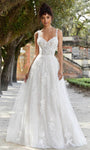 A-line V-neck Button Closure Applique Open-Back Beaded Crystal Corset Natural Waistline Sleeveless Wedding Dress