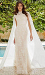 Mermaid High-Neck Cap Sleeves Natural Waistline Sheer Keyhole Button Closure Applique Embroidered Lace Wedding Dress
