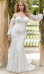 Strapless Sweetheart Fit-and-Flare Mermaid Natural Waistline Bishop Sleeves Fitted Sheer Back Wedding Dress with a Brush/Sweep Train