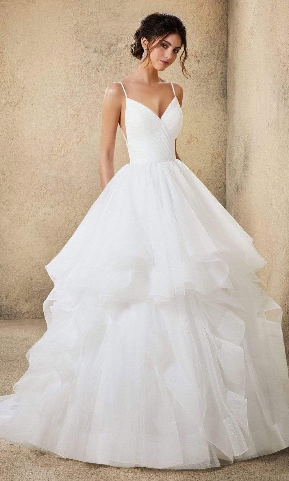 Mori Lee Bridal - 5776 Ravenna V-Neck Tiered Ruffle Wedding Ballgown
