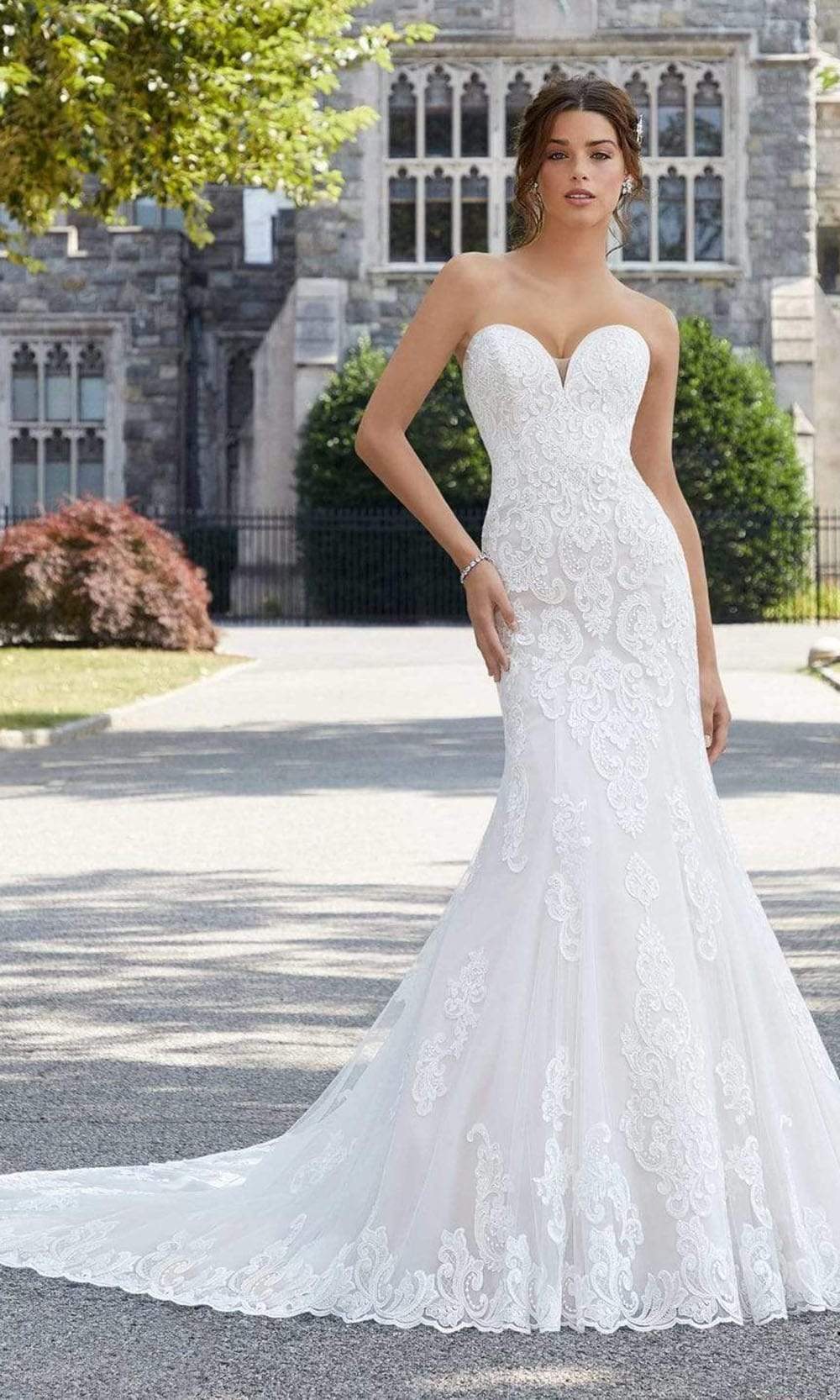 Mori Lee Bridal - 5803 Shoshanna Sweetheart Applique Petal Train Gown
