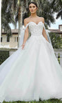 Sophisticated A-line Natural Waistline Sweetheart Draped Crystal Beaded Off the Shoulder Wedding Dress With a Bow(s)