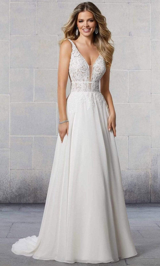 Mori Lee 2476 Fiorenza Plunging Neck Cutout Back Wedding Gown 