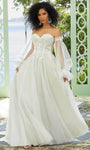 A-line Strapless Corset Natural Waistline Sweetheart Bishop Long Sleeves Fitted Sheer Open-Back Wedding Dress with a Chapel Train