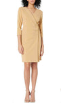 V-neck Above the Knee Sheath Natural Waistline Pleated Button Front Sheath Dress