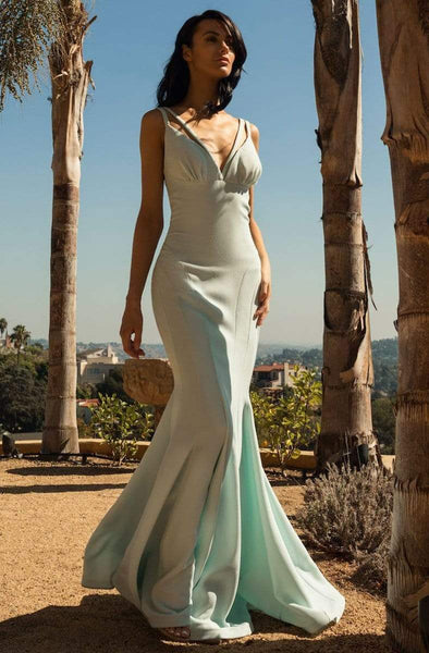 Sophisticated V-neck Floor Length Plunging Neck Empire Waistline Cutout Fitted Mermaid Sleeveless Dress