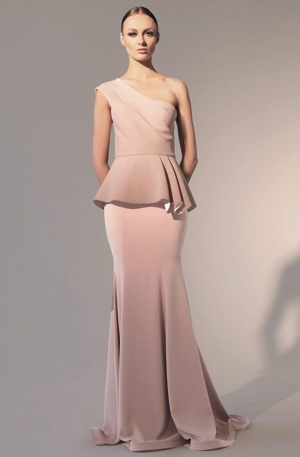 Nicole Bakti - 581 One Shoulder Peplum Trumpet Dress
