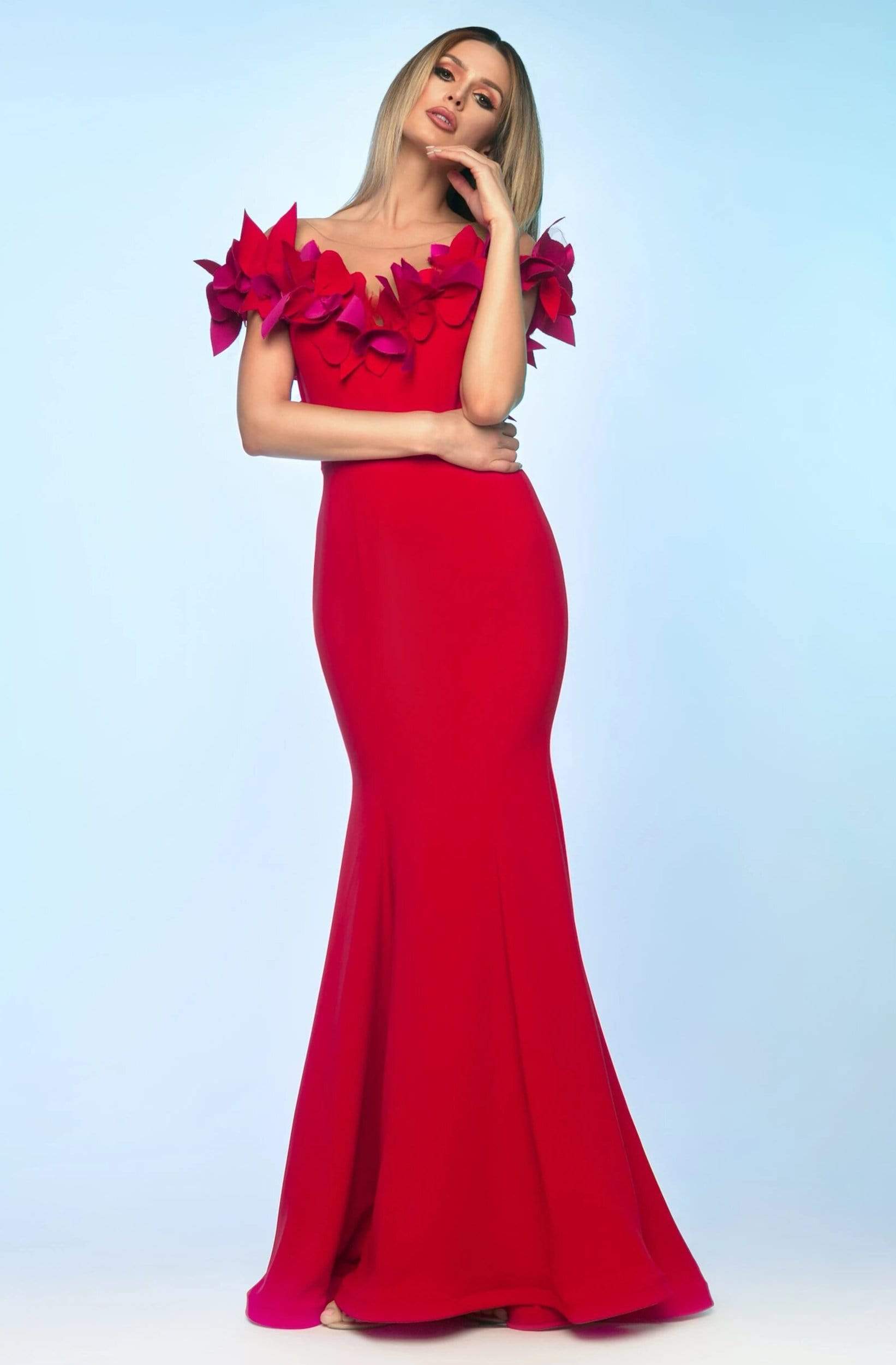 Nicole Bakti - 621 Petal Appliqued Long Mermaid Gown
