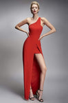 Sophisticated One Shoulder Asymmetric Back Zipper Open-Back Draped Natural Waistline Floor Length Short Sheath Sheath Dress