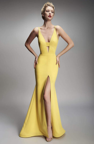 Sexy Sophisticated V-neck Back Zipper Fitted Open-Back Cutout Slit Bandeau Neck Natural Waistline Sleeveless Fit-and-Flare Mermaid Dress with a Brush/Sweep Train