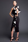 Natural Waistline One Shoulder Sheath Asymmetric Slit Fitted Cocktail Above the Knee Tea Length Sheath Dress With Ruffles