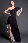 Sheath Puff Sleeves Short Sleeves Sleeves Natural Waistline Floor Length Draped Slit Asymmetric Sheath Dress With Ruffles