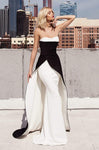 A-line Strapless Sweetheart Sheath Natural Waistline Two-Toned Print Floor Length Sheath Dress/Evening Dress with a Brush/Sweep Train