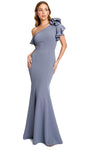 Sophisticated Floor Length Mermaid Natural Waistline Short Sleeves Sleeves Asymmetric Fitted Prom Dress With Ruffles
