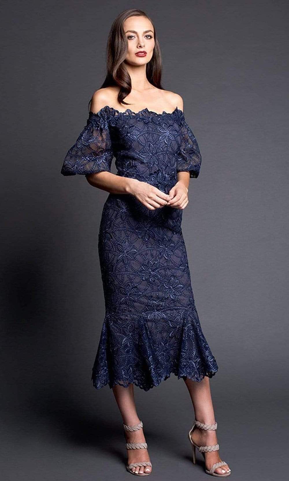 Nicole Bakti - 661 Off-Shoulder Lace Applique Cocktail Dress
