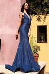 Sophisticated V-neck Fit-and-Flare Mermaid Sequined Illusion Back Zipper Beaded Fitted Cutout Sheer Floor Length Brocade Sleeveless Natural Waistline Evening Dress with a Brush/Sweep Train