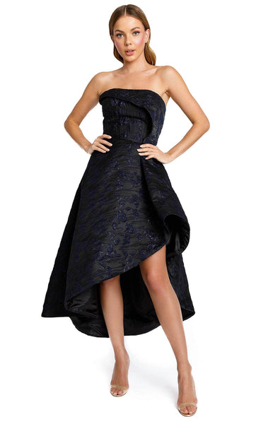 A-line Strapless Straight Neck Natural Waistline Jacquard Tea Length Evening Dress/Midi Dress