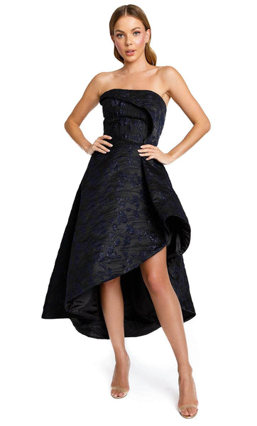 A-line Strapless Tea Length Natural Waistline Straight Neck Jacquard Evening Dress/Midi Dress