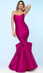 V-neck Strapless Mermaid Natural Waistline Fitted Pleated Tiered Back Zipper Open-Back Dress with a Brush/Sweep Train