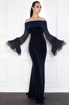 Bell Sleeves Off the Shoulder Natural Waistline Floor Length Fitted Sheer Sheath Sheath Dress